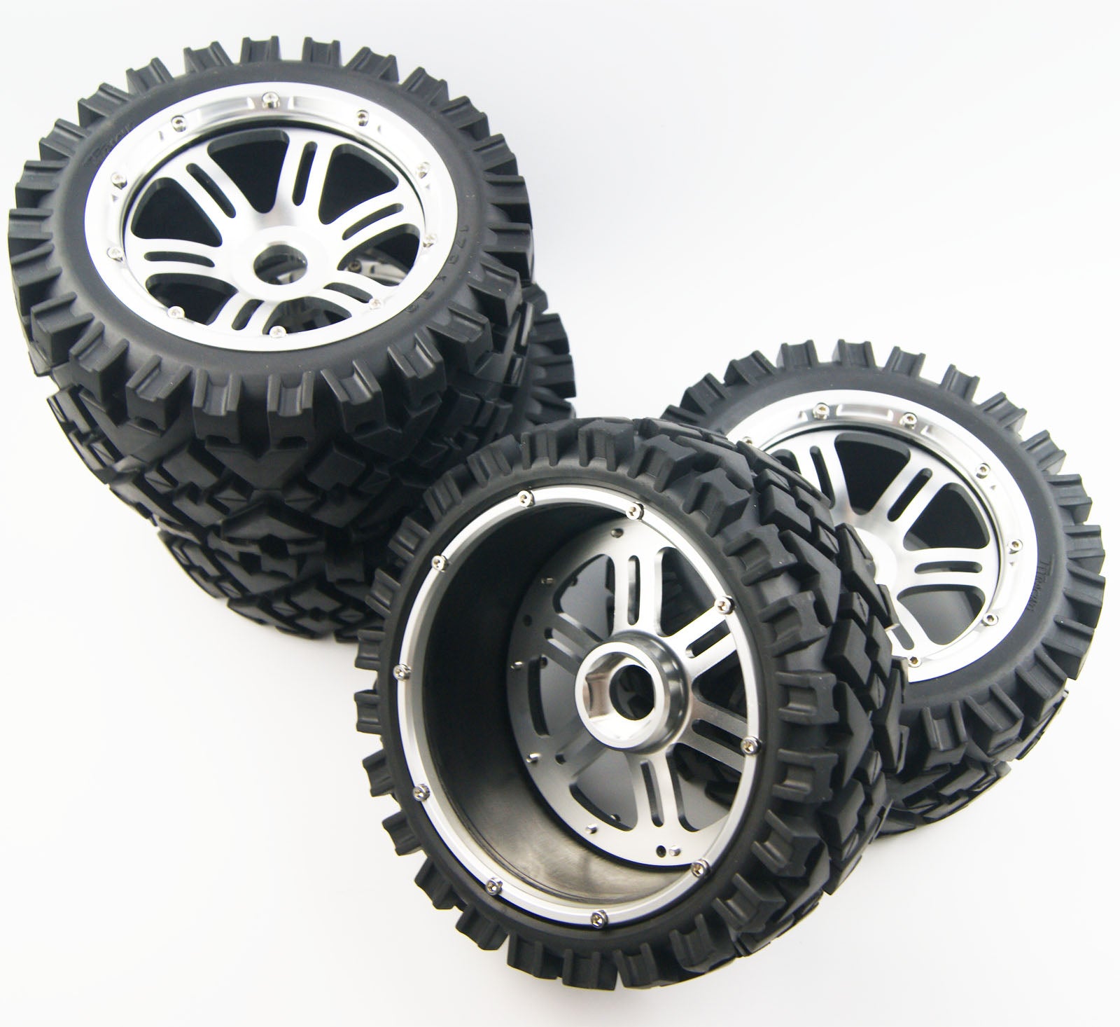 ( CN,US ) Front Rear All Terrain Tyre tire Wheel with Half Alloy Wheel for Rovan King Motor HPI baja 5b SS